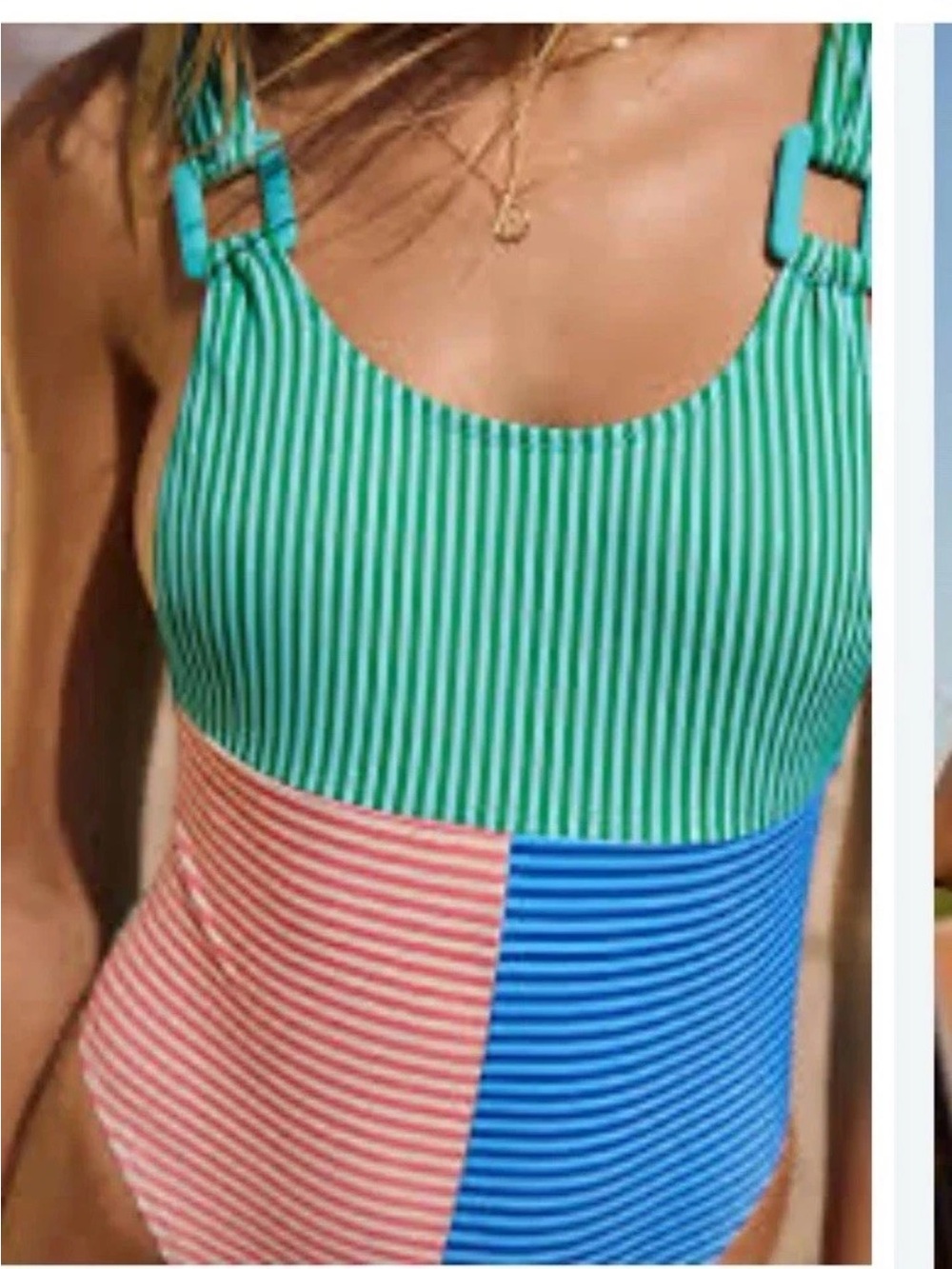 NWT Aerie Cambridge Coast Striped Colorblock One Piece Swimsuit Scoop Back Small